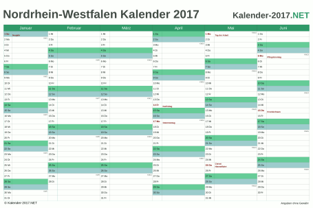 Nordrhein-Westfalen Halbjahreskalender 2017 Vorschau