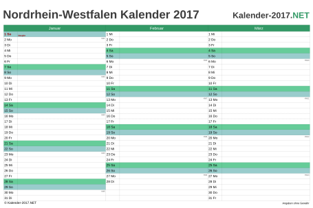 Nordrhein-Westfalen Quartalskalender 2017 Vorschau