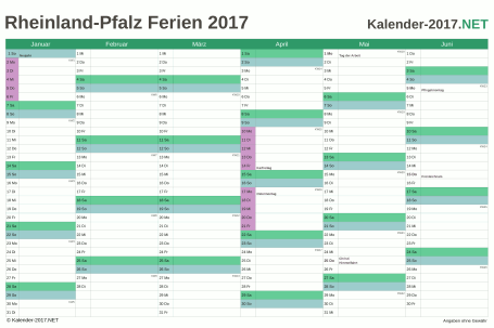 Halbjahreskalender mit Ferien Rheinland-Pfalz 2017 Vorschau