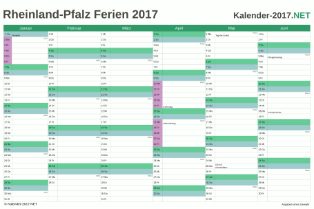 Halbjahreskalender 2017 zum Ausdrucken zum Ausdrucken - mit FerienRheinland-Pfalz Vorschau