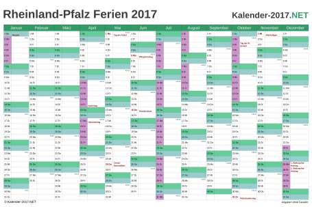 Vorschau EXCEL-Kalender 2017 mit den Ferien Rheinland-Pfalz