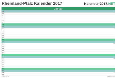 Vorschau Monatskalender 2017 für EXCEL Rheinland-Pfalz
