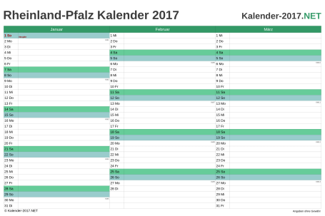 Rheinland-Pfalz Quartalskalender 2017 Vorschau