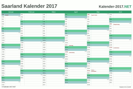 Vorschau Halbjahreskalender 2017 für EXCEL Saarland