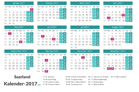 Feiertage Saarland 2017 zum Ausdrucken Vorschau