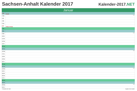 Vorschau Monatskalender 2017 für EXCEL Sachsen-Anhalt