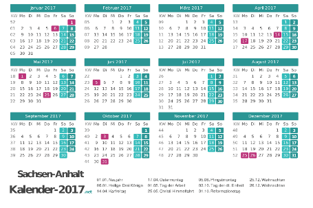 Feiertage Sachsen-Anhalt 2017 zum Ausdrucken Vorschau