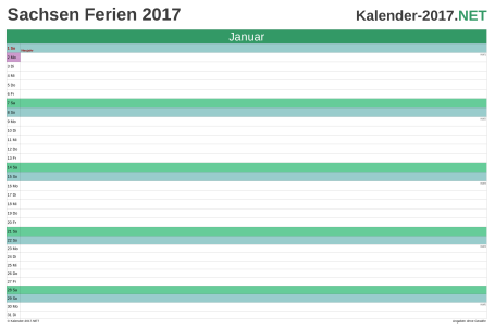 Vorschau EXCEL-Monatskalender 2017 mit den Ferien Sachsen