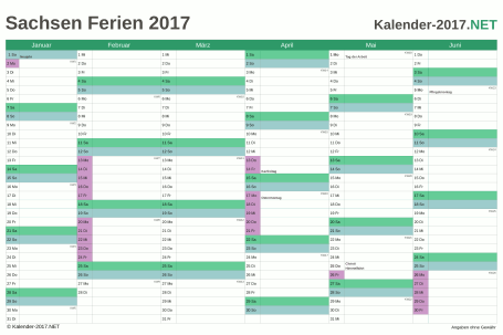 Halbjahreskalender mit Ferien Sachsen 2017 Vorschau
