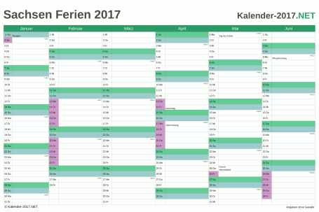 Vorschau EXCEL-Halbjahreskalender 2017 mit den Ferien Sachsen