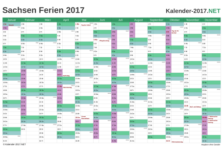 Vorschau EXCEL-Kalender 2017 mit den Ferien Sachsen