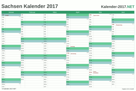 Vorschau Halbjahreskalender 2017 für EXCEL Sachsen