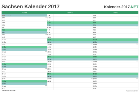 Vorschau Quartalskalender 2017 für EXCEL Sachsen