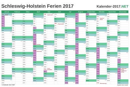 Kalender mit Ferien Schleswig-Holstein 2017 Vorschau