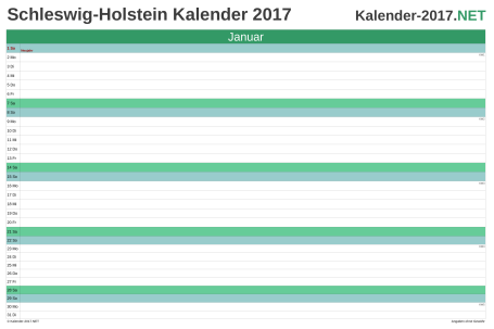 Vorschau Monatskalender 2017 für EXCEL Schleswig-Holstein