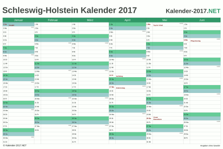 Vorschau Halbjahreskalender 2017 für EXCEL Schleswig-Holstein