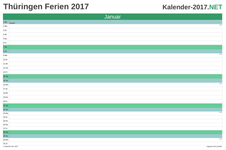 Monatskalender 2017 zum Ausdrucken zum Ausdrucken - mit FerienThüringen Vorschau