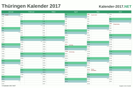 Vorschau Halbjahreskalender 2017 für EXCEL Thüringen