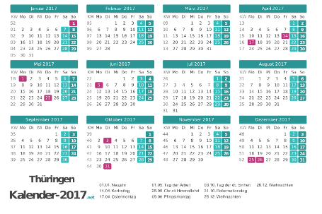 Thüringen Kalender 2017 + Feiertage Vorschau
